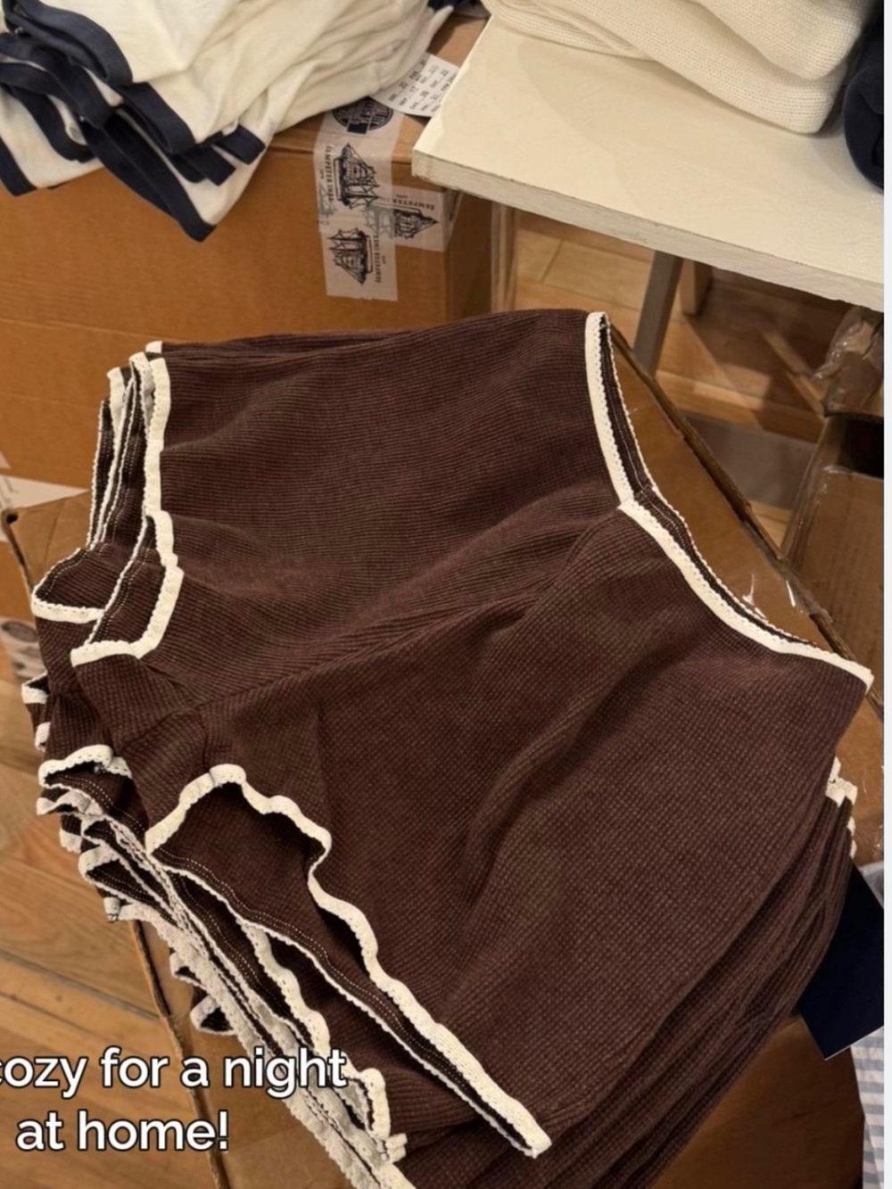 Brown Knit Contrast Trim Shorties
